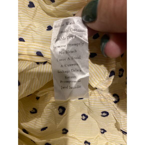 Frank & Eileen Size L Button Down Shirt Barry Crinkle Yellow Stripes Blue Heart - Picture 8 of 13
